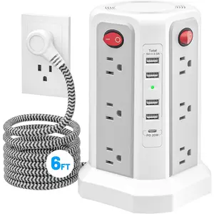 Power Strip Tower Surge Protector with PD20W USB C, 6FT Desktop Extension Cord  Station with 12 AC Multiple Outlets 5 USB Ports, Charger Tower Multiple Protections for  Office Supplies