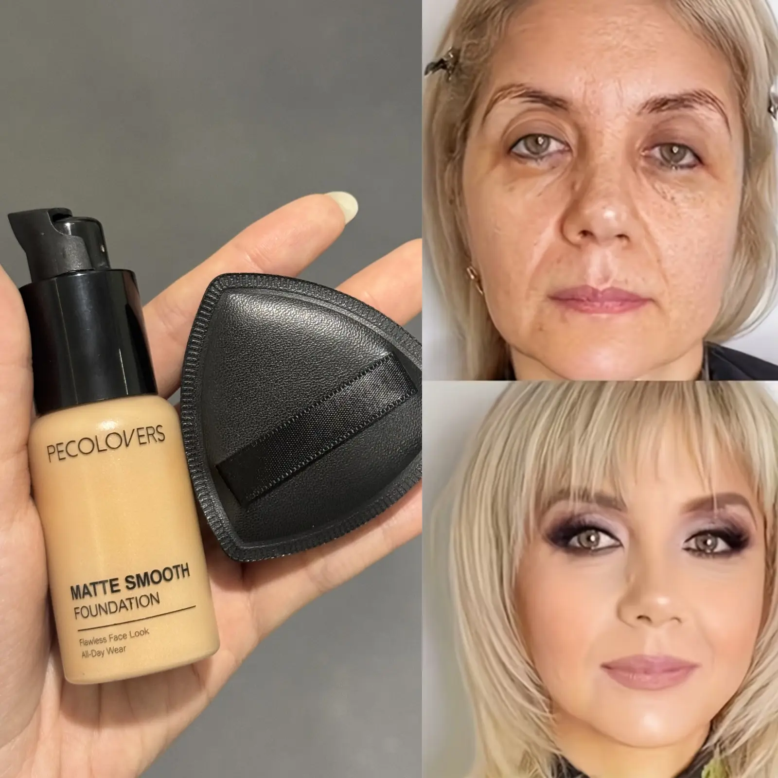 1PC Waterproof Matte Liquid Foundation with Puff - Long-lasting Coverage of Dark Circles, Acne and Other Blemishes, Creamy Texture, Suitable for All Skin Types, Daily Travel Essential, Mother's Day Gift