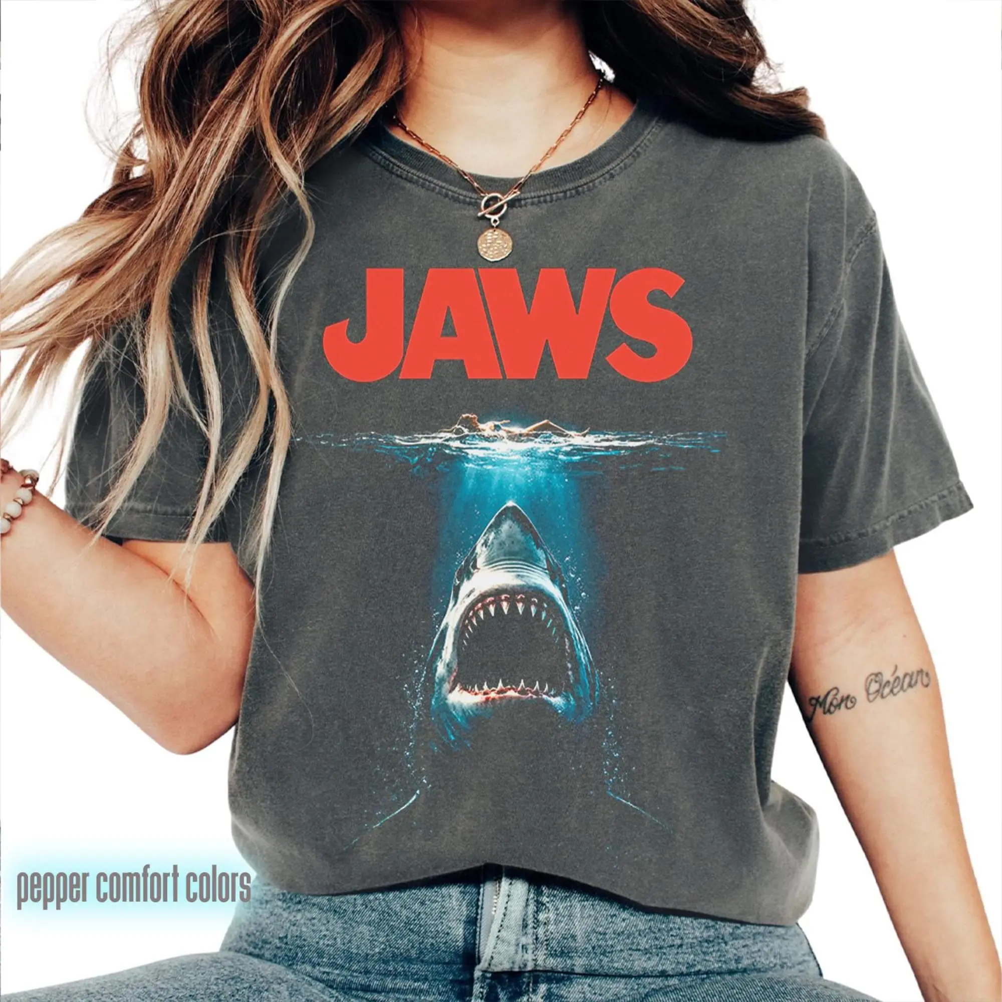 Vintage Jaws Comfort Colors T-Shirt Classic Fan Movie Tee