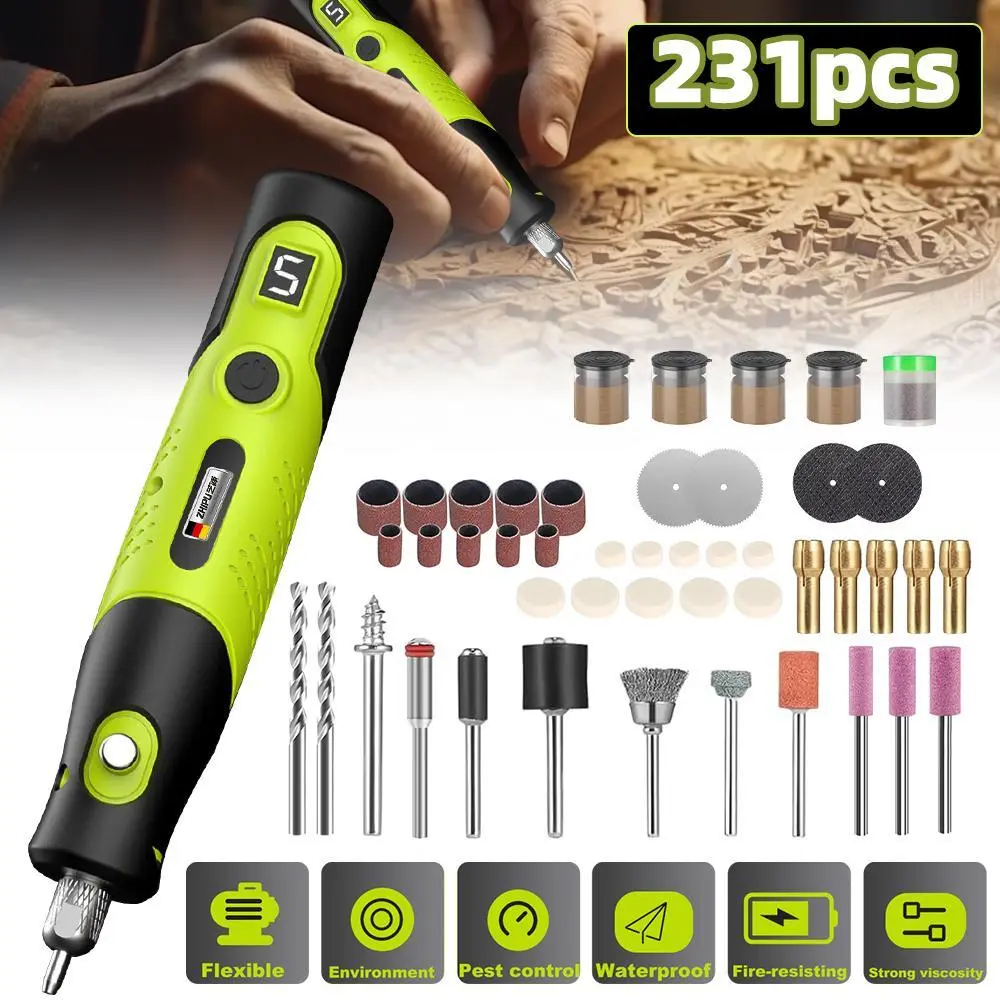 【BackToSchool】Mini Rotary Tool Kit with 231 Accessories,Cordless Grinder Drill with 5 Variable Speeds (5000-18000RPM), USB Rechargeable for Sanding, Carving & DIY