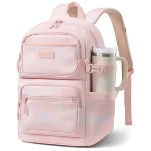 LOVEVOOK School Backpack for Teen Girls & College Students, Large Capacity Laptop Backpack with Water Bottle Holder, Lightweight Bookbag for School, Travel & Everyday Use, Beige-Khaki