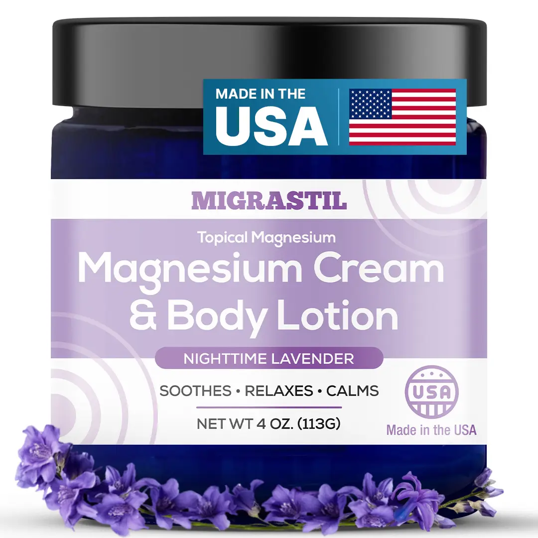 Migrastil Nighttime Lavender Magnesium Cream & Body Butter– Hydrating & Calming, 4oz Body Care Lightweight Gentle Aloe