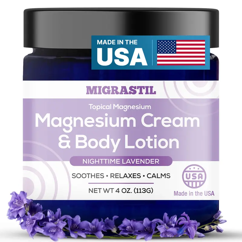 Migrastil Nighttime Lavender Magnesium Cream & Body Butter– Hydrating & Calming, 4oz Body Care Lightweight Gentle Aloe
