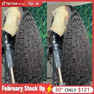 Bling Hair Clearance Sale 13x4 13x6 HD Transparent Lace Wig Deep Wave Brazilian Human Hair Lace Frontal Wig for Women Curly Pre Plucked 30 32 Inches 180% Natural Hairline TikTokShopStockUp
