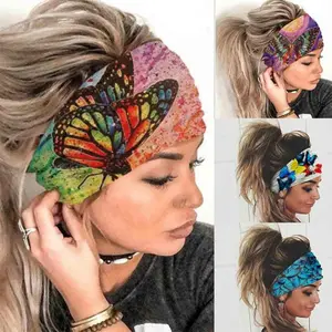 4-piece/set Bohemian Style Women's Headband, Butterfly Print Headband, Knitted Elastic Hair Accessory, Suitable for Sports and Daily Wear sweat band