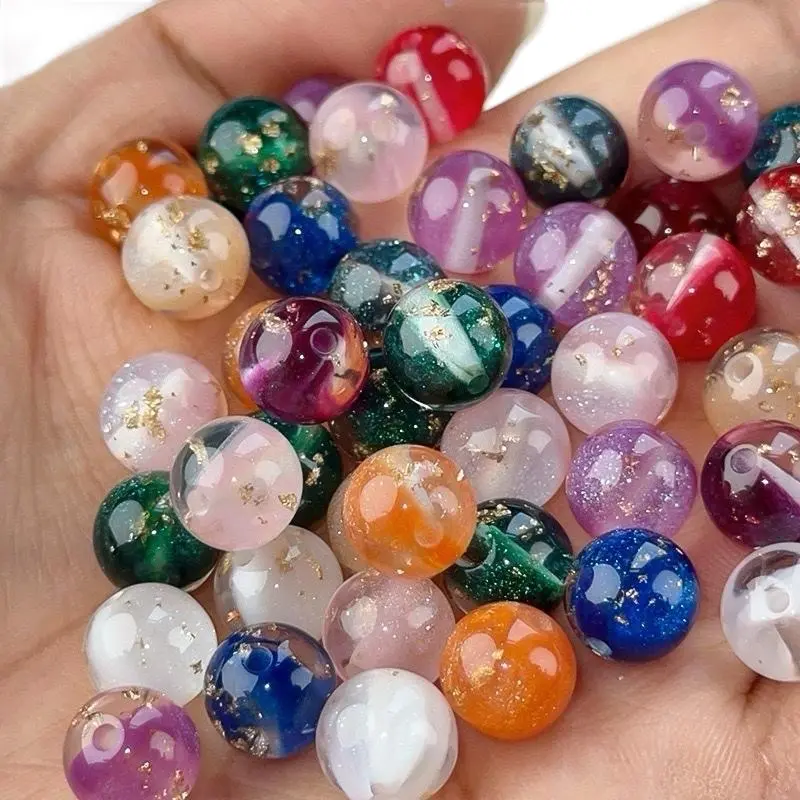 10mm Gold Foil Cat's Eye Bling Glitter Resin Bead Set, DIY Craft Embellishments for Jewelry Making, Bling Glitter Beads, Artificial Resin & Bead Assortments, Colorful Spacer & Bead Assortments