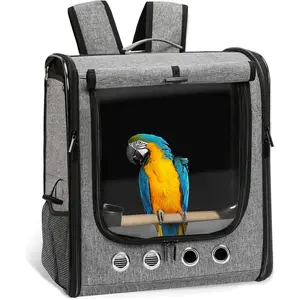 Lightweight Portable Large Bird Carrier Bag Transparent Breathable Travel Cage with Stand Backpack for Parrot Pet Outdoor Travel