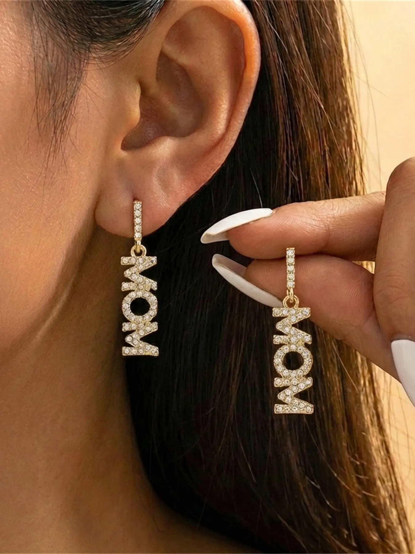 Mother's Day Mom Letter Rhinestone Shining Earrings for Women, Daily Wear Exquisite Jewelry Gift, Elegant Mother's Day Present for Ladies