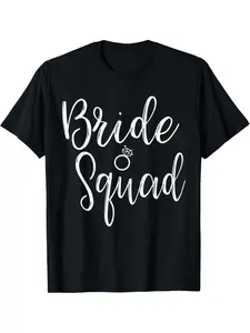 Bride Squad Bachelorette Party Bridesmaid Bridal Shower T-Shirt Crew Neck Summer Comfortable Casual Short Sleeve T-Shirt