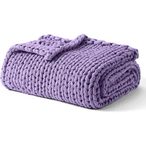 Cooling Weighted Blanket, 100% Cotton Handmade Chunky Knitted, Breathable Heavy Machine Washable Throw for Sleep or Home Decor (Purple, 35x40 Inch, 5lbs)