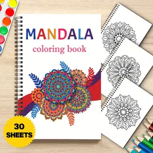 1pc mandala pattern adult coloring book, adult mandala coloring book, spiral bound adult coloring book, A5 size, single sided printing, adult coloring book, suitable for women and men, relaxing adult coloring book
