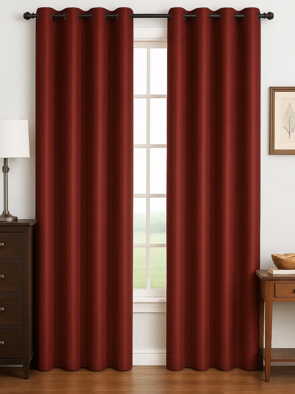 Luxury Glow Faux Silk Curtain Panel – 2 Panel Set, Each 54x84”, 8 Grommets, Elegant Light Filtering Drapes for Bedrooms Living Rooms -Burgundy