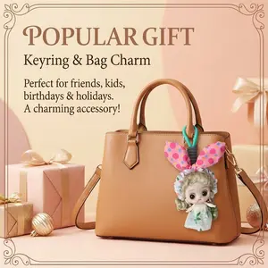 Adorable Doll Keychain with Colorful Plaid Dress Heart-Shaped Accessory & Shower Cap Unique Fun Accessories for Bags Phones or Car Decorations Key Charms