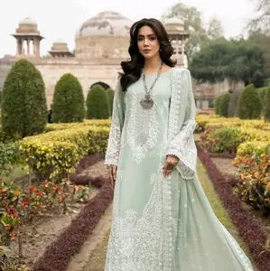 Karma 3pc stitched suit with embroidered work long style shirt with trouser and dupatta