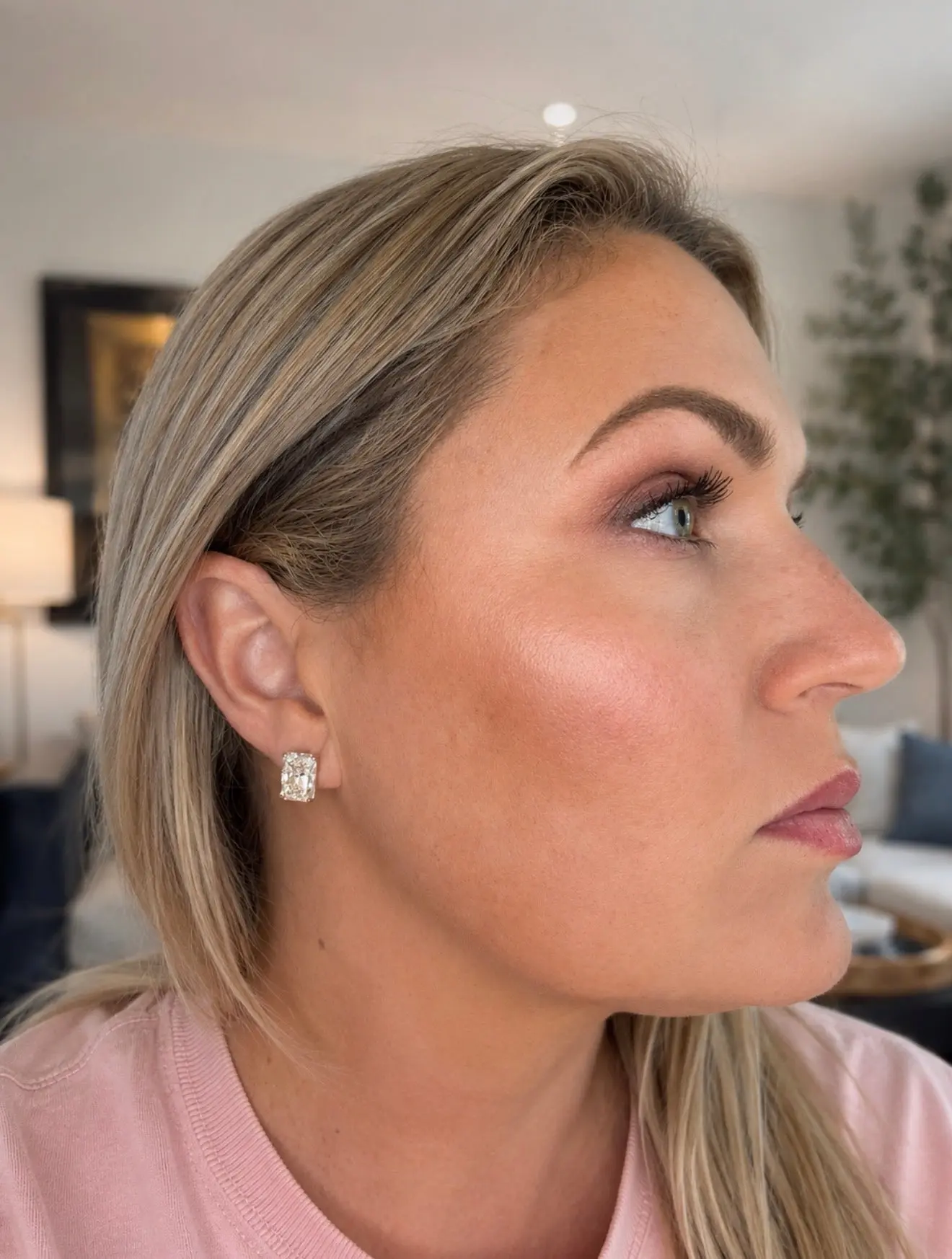 Large Radiant Cut Diamond Stud Earrings