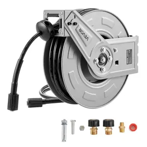 VEVOR Pressure Washer Hose Reel, 60 ftx 1/4 inch Retractable Power Heavy - Duty Steel Washer Hose Reel, 4000PSI Max, Auto - Rewinding, Flexible Wall/Floor Mounted for Car Washing, Garden, Floor CleaningVEVOR Super Brand Day