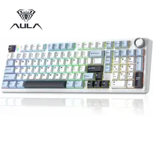(NEW)Aula F99 Pro Mechanical Keyboard, Hot Swappable Custom Gaming Keyboard, Tri-Mode BT5.0/2.4GHz/USB-C Creamy RGB Keyboard with Numpad PBT Keycaps Multifunction Knob for MAC PC Gamer - Blue