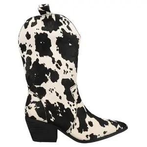 Dingo Womens Live A Cow Pointed Toe Pull On  Casual Boots Mid Calf Mid Heel 2-3" - Black, White