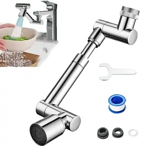 Upgraded 1440° Swivel Faucet Extender, 2-In-1 Bathroom Faucet Extender with Rotating Mechanical Arm, Robotic Arm Faucet Extender, 2 Spray Modes, Anti Splash Bubble Tool,  Suitable for Kitchen Bathroom Sink