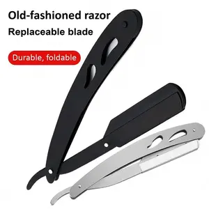 1 Pc Stainless Steel Folding Shaving Razor with Stainless Blades, Old Style Traditional Men's Hair Trimming Knife, Manual Beard Grooming Tool, Face Shaping Razor Stand