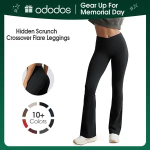 ODODOS Hidden Scrunch Butt Lifting Crossover Flare Leggings for Women - No Front Seam Booty Sculpting Yoga Pants, 30" Inseam