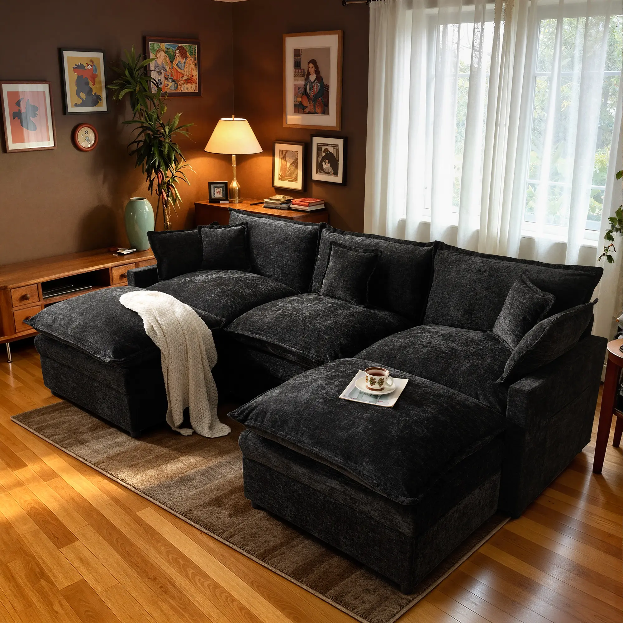 ALLWEX 107" Modular Sectional Cloud Couch, 3-Seater Deep Seat Sectional with 2 Ottomans & Washable Foam Cushions, No Assembly Living Room Furniture