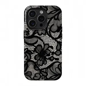 Black Lace Vintage Pattern Phone Case, sweet, cool and hot girl style, suitable for iPhone17 ProMax, 16Pro, 15, 14, 13, 12, double-layer protective case, smartphone case, an excellent choice for gifts Hunting Camouflage