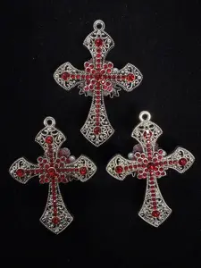 267 3PCS Red Cross Charms | Gothic Rhinestone DIY Beads for Jewelry & Pens