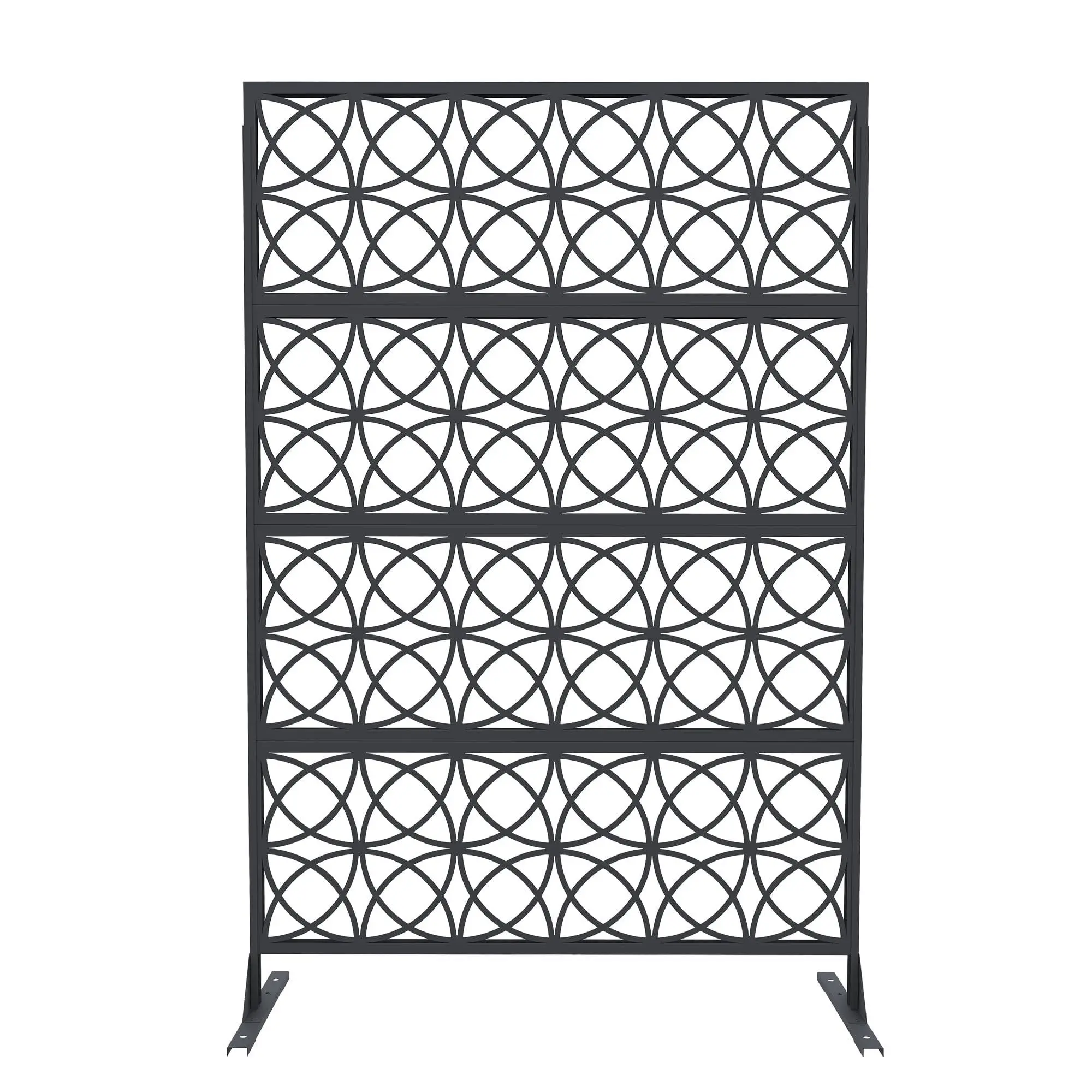 Rustproof Metal Room Divider, 71in Tall x 46in Wide Single Unit with Metal Coin Pattern Privacy Screen, Sturdy Feet, Freestanding Black Decorative for Patio & Indoor Use, Easy Install