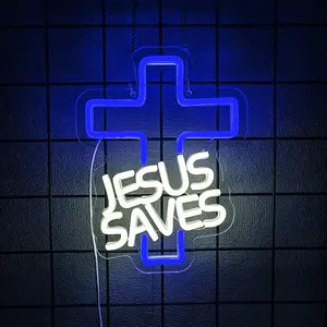 Jesus Saves Cross Neon Signs for Wall Decor Easter Neon Lights for Bedroom Led Business Signs Suitable for Man Cave Bar Pub Restaurant Christmas Best Gift,5V Usb Powered Easy Hanging