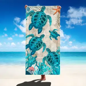 Turtle Oversized Beach Towel Microfiber Cotton Blue Sea Turtle Design Pool Towel for Women Lightweight, Quick-Drying Swim Towel 31x71 29x58inch