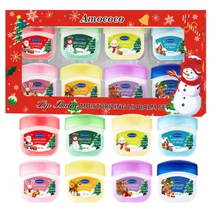 Christmas Lip Mask Set - Long-lasting Moisturizing Formula - Strawberry, peach, honey, avocado, lip plumping effect, suitable for dry lips and hands, can be applied, suitable for all beige types, perfect for travel.