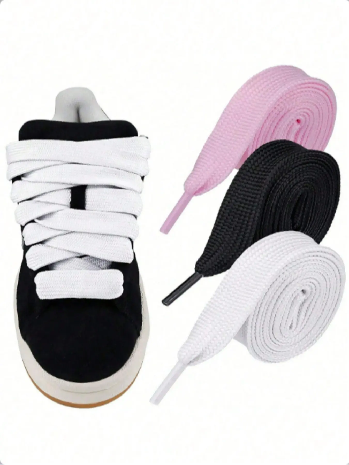 Wide Flat Shoelaces Replacement, Footwear Lace, Durable Portable Laces, 120cm/47 Inches, Unisex, for Sports Shoes, Belts, Boots, Canvas Shoes, Laces for Sneakers