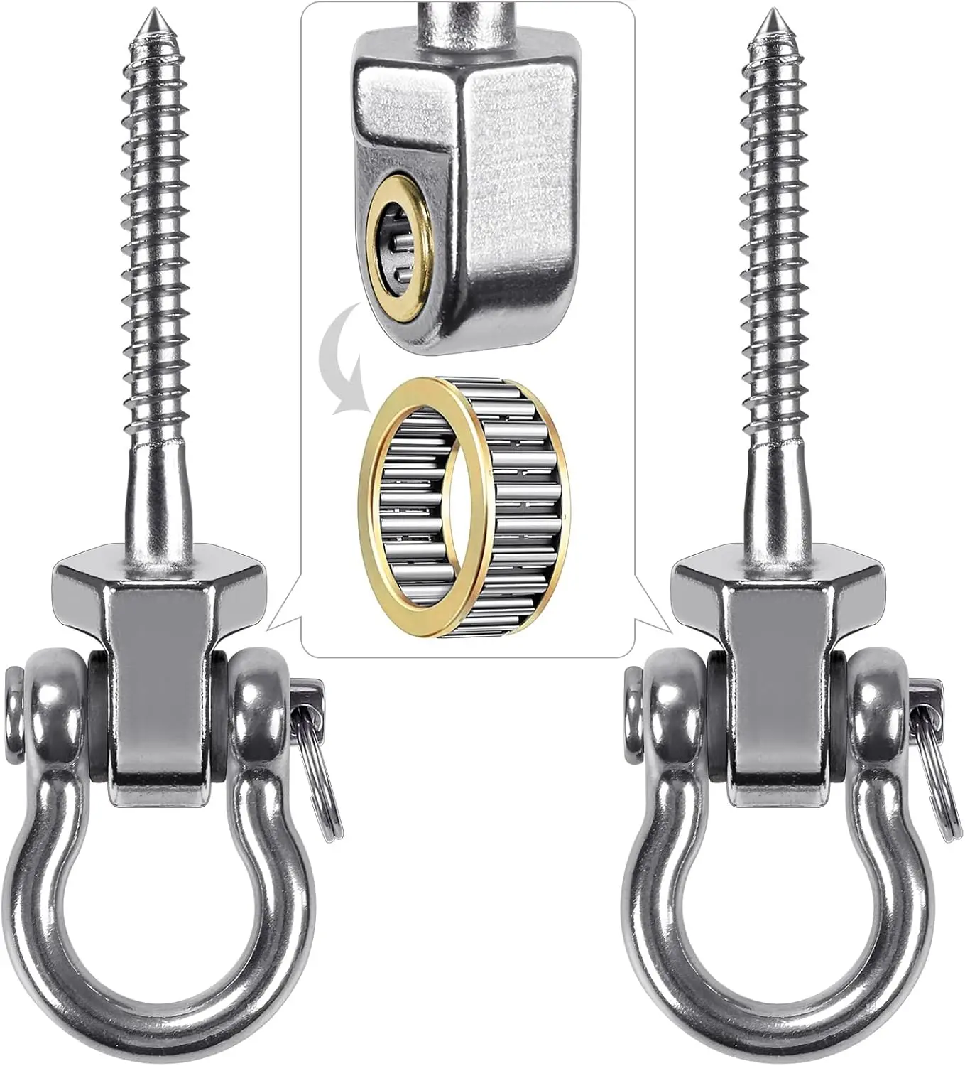 2 piece set of stainless steel heavy-duty rotating swing rings with bearings, suitable for porch swings, hammocks, and yoga hanging training