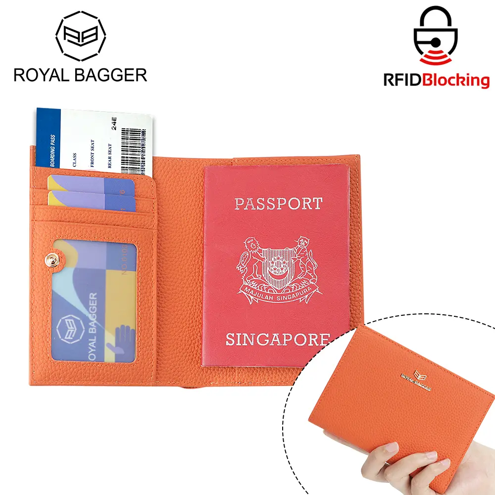 Royal Bagger Genuine Leather Passport Holder for Women, Modern Travel Wallet with RFID Blocking, Card Slots & SIM Storage, Passport Protector, Modern Passport Holder