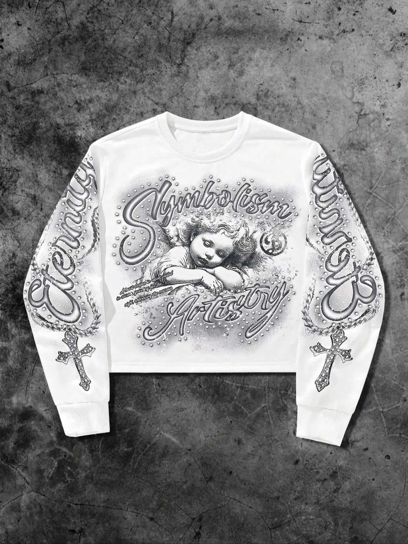 Men's Graphic Crewneck Sweatshirt with Letter and Cross Print, Loose-Fitting Fall & Winter Pullover, Casual Angel Design Long Sleeve Top