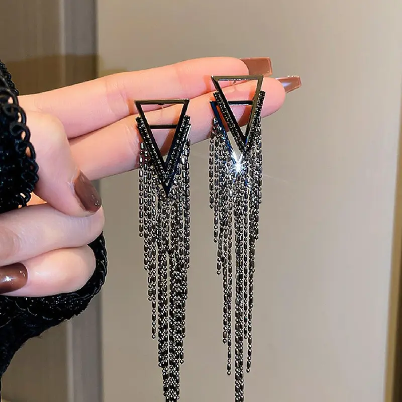 Long Tassel Design Dangle Earrings, Dangling Earrings, Dangly Earrings, Statement Earrings, Rhinestones Decor Jewelry for Party, Daily Clothing Decor, Casual Trendy Jewelry, Trendy All-match & Exquisite Jewelry for Birthday Gift