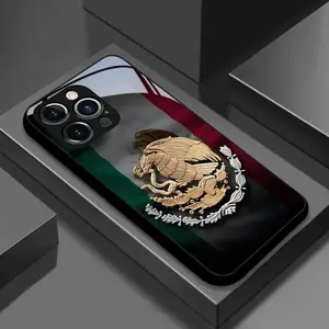 Mexican Golden Eagle Emblem Glass Casing - New Design Smartphone Cover, Cellphone Accessories for iPhone 17,16,15,14,13,12,11 Plus Pro Max