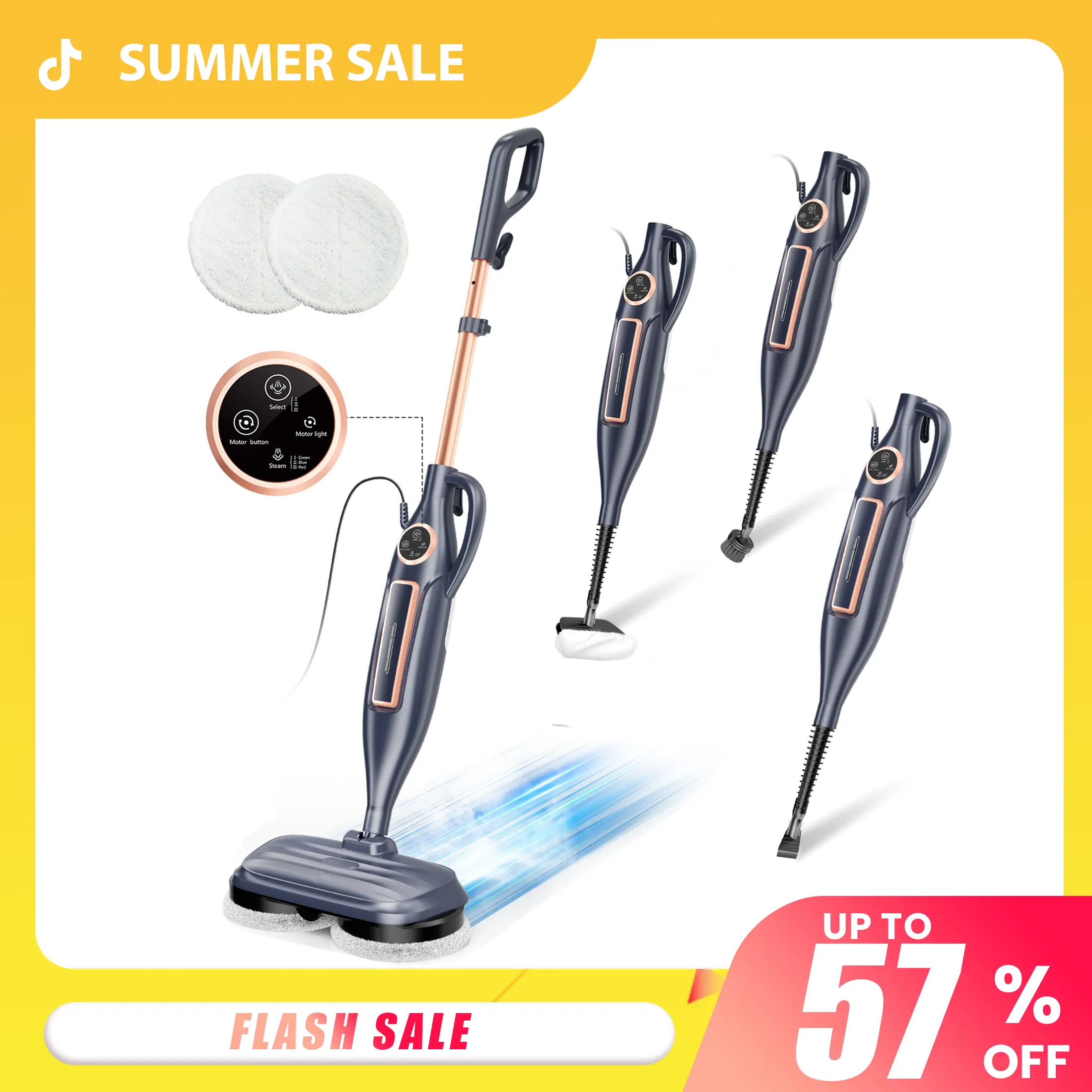 [SummerSale]DEVOAC 10-in-1 Electric Steam Mop with Detachable Handheld Steamer Lightweight for Walls Floors,Tiles Tackles Grease&Sticky Messes,Steam Cleaner For House, Multi-Accessories Portable Cleaning[SummerWins]