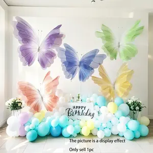 Butterfly Design Mesh Flower, 1 Count Colorful Butterfly Balloon Arch Kit, Balloon Garland Arch Kit, Party Decoration Supplies for Birthday Wedding Baby Shower