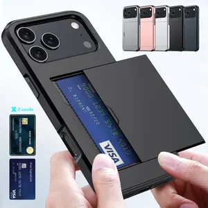 Compatible with iPhone 17 16 Pro Max 17 Air 15 14 13 Case with Card Holder Heavy Duty Protective Dual Layer Shockproof Hidden Slot Slim Wallet Phone Cover for Women&Men