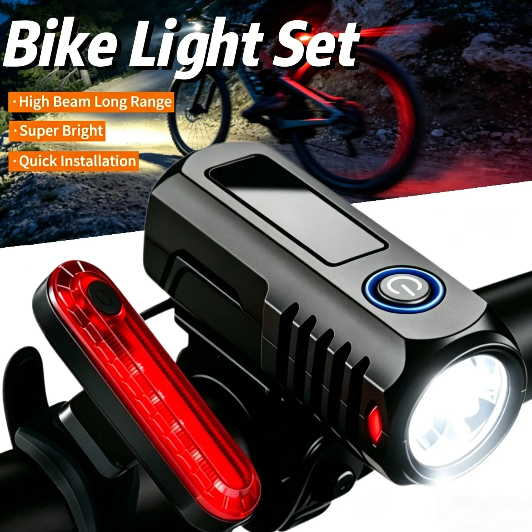 Super Bright Mini Front & Rear Bike Light Set, 4+4 Modes USB Rechargeable Easy Install for Daily Commute Mountain Night Cycling