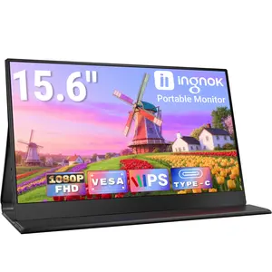 Ingnok 15.6" Portable Monitor FHD 1080P External Screen for Laptop, Ultra Slim USB-C HDMI Travel Display with Smart Cover & Speakers, Plug & Play Monitor for Mac PC PS5 Switch Xbox