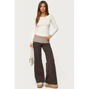 Meshey Striped Foldover Pants Meshey Striped Foldover Pants