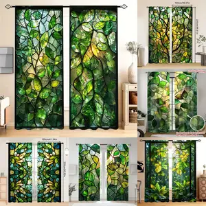 Modern Office Art Living Room Curtain, Leaf Print Design Glass Door Curtain, Bedroom Light Blocking, Nordic Style Kitchen Home Decor, Window Curtain