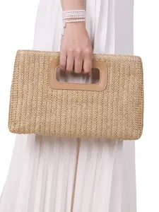 New Summer Straw Beach Bag, Fashion Woven Handbag with Chain Strap, Trendy Crossbody Shoulder Clutch for Women, Elegant Clutch, Crossbody Clutch Purse