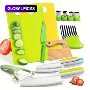 Fruit & Vegetable Cutting Board & Tools Set, 13pcs/set Portable Multifunctional Fruit & Vegetable Preparation Tool, Kitchen Gadgets for Children Use