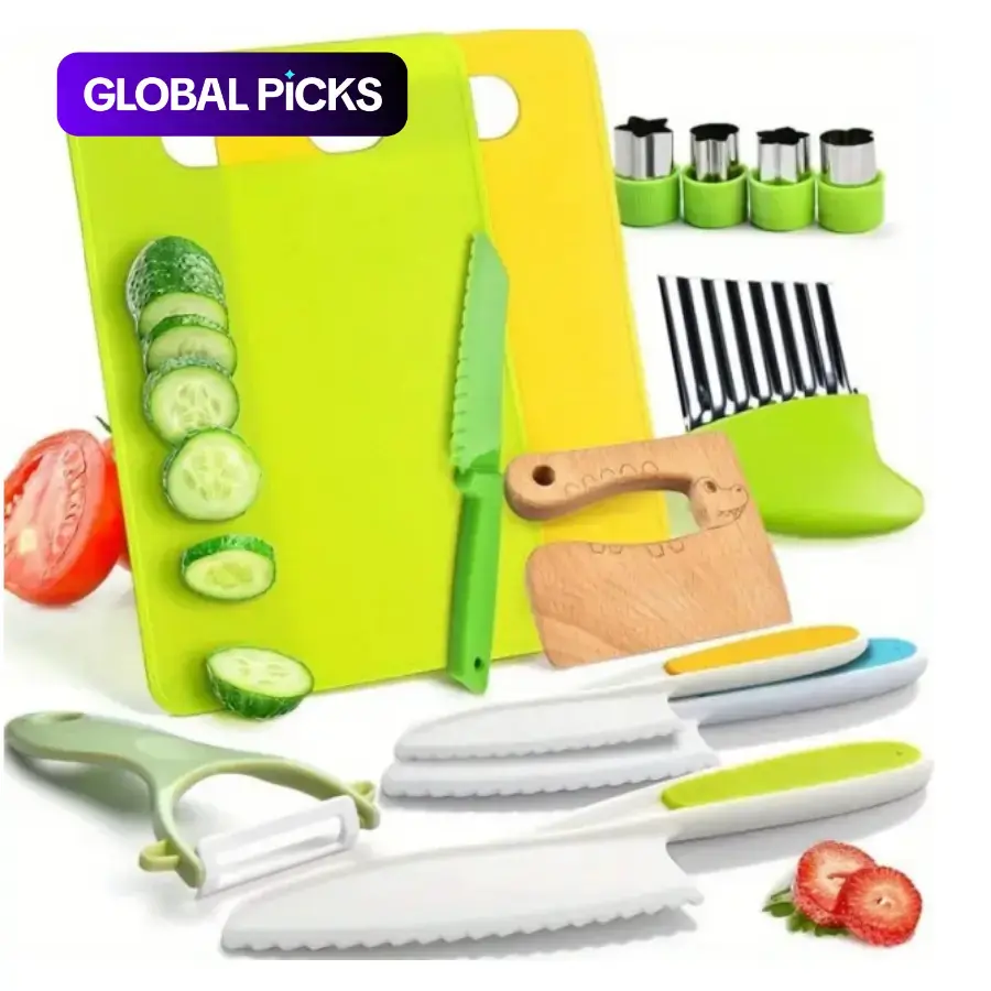 13-Piece Fruit & Vegetable Cutting Board & Tools Set, Portable Multifunctional Kitchen Prep Gadgets for Kids #GLOBAL PICKS