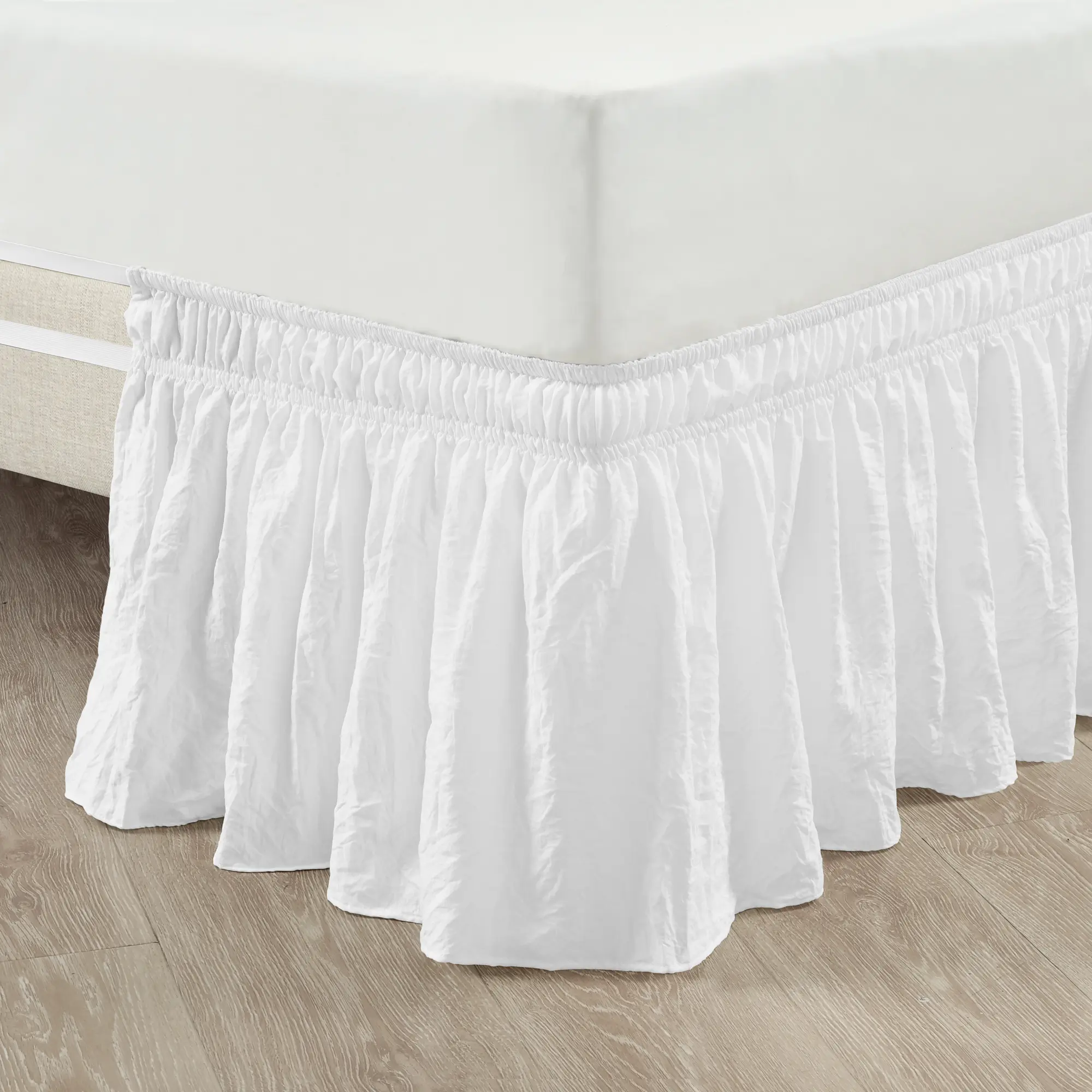 Lush Decor Ruched Ruffle Elastic Easy Wrap Around Bed Skirt Twin Size Solid Color STANDARD 100 by OEKO-TEX Certified Bedroom Accessories Decor