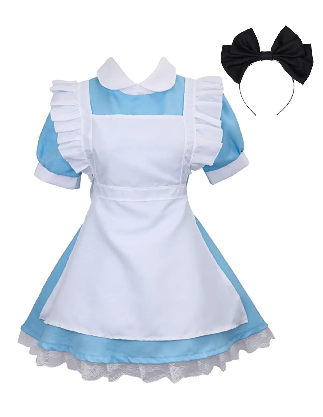 Women's Alice in Wonderland Costume Blue Maid Dress Cosplay Outfit Halloween Party Costume Set